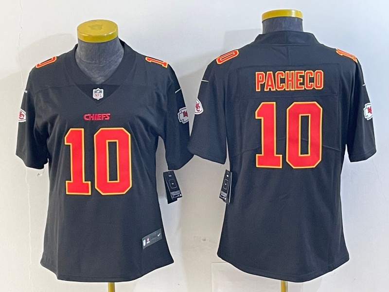 Women's Kansas City Chiefs #10 Isiah Pacheco Black Fashion Vapor Limited Stitched Jersey