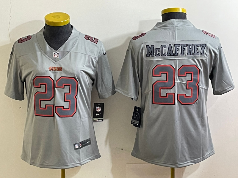 Women's San Francisco 49ers #23 Christian McCaffrey Grey Atmosphere Fashion Stitched Game Jersey