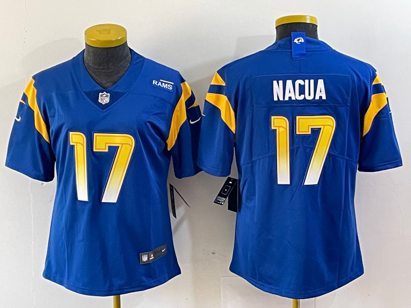 Women's Los Angeles Rams #17 Puka Nacua 2022 Blue Vapor Limited Stitched Jersey