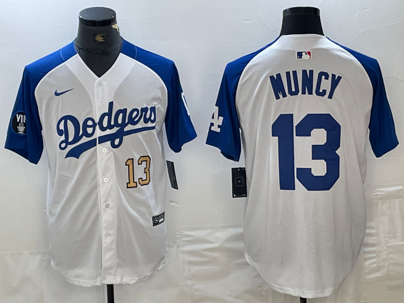 Men's Los Angeles Dodgers #13 Max Muncy Number White Blue Fashion Stitched Cool Base Limited Jerseys