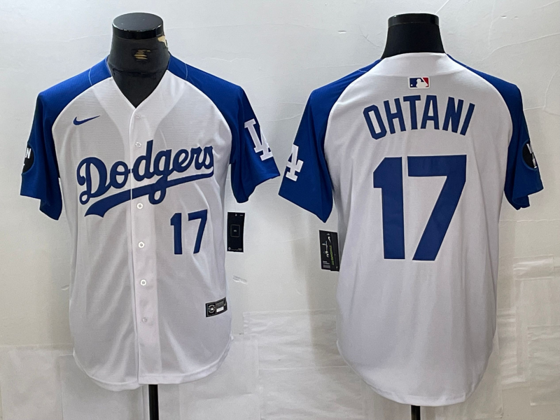 Men's Los Angeles Dodgers #17 Shohei Ohtani Number White Blue Fashion Stitched Cool Base Limited Jersey