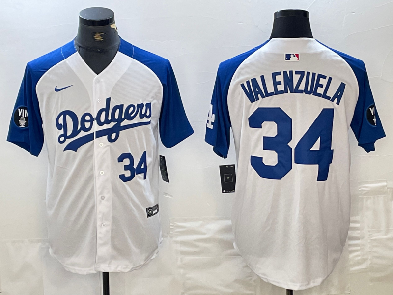 Men's Los Angeles Dodgers #34 Toro Valenzuela Number White Blue Fashion Stitched Cool Base Limited Jerseys