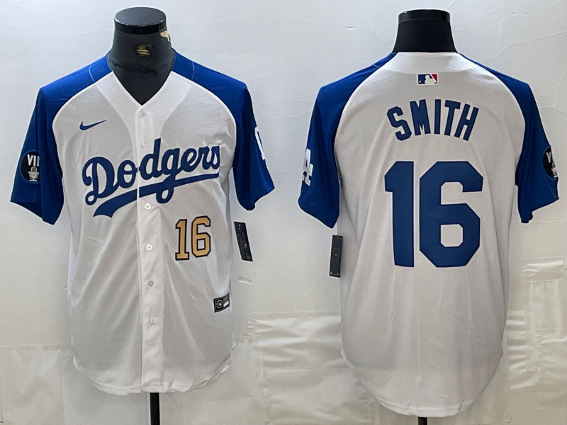 Men's Los Angeles Dodgers #16 Will Smith Number White Blue Fashion Stitched Cool Base Limited Jersey