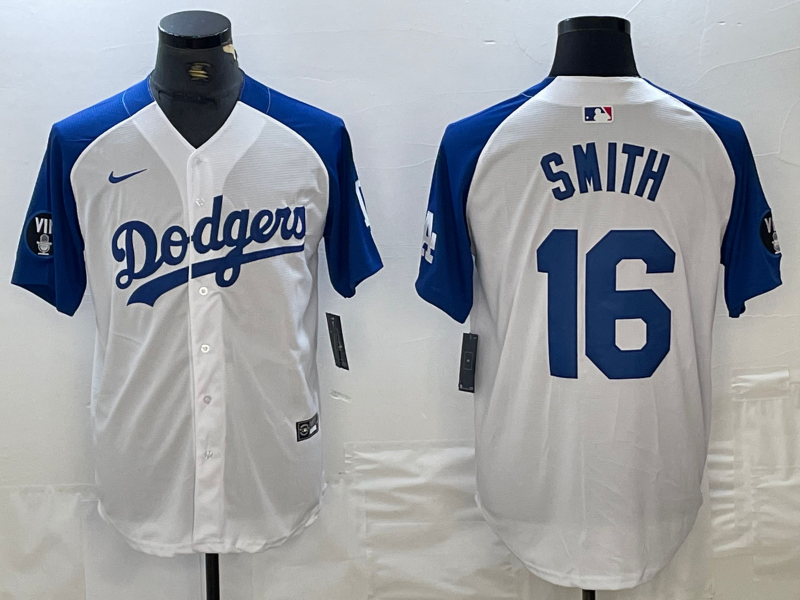 Men's Los Angeles Dodgers #16 Will Smith White Blue Fashion Stitched Cool Base Limited Jersey