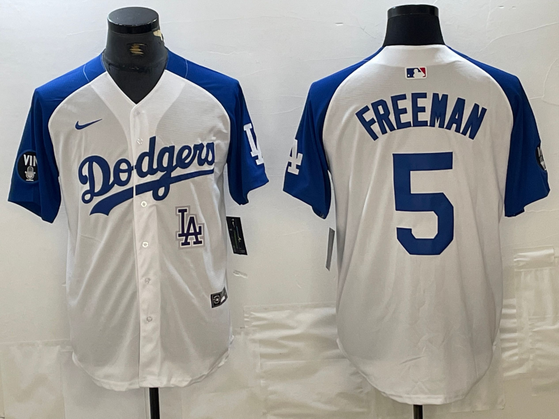 Men's Los Angeles Dodgers #5 Freddie Freeman White Blue Fashion Stitched Cool Base Limited Jersey