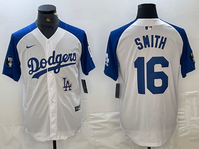 Men's Los Angeles Dodgers #16 Will Smith White Blue Fashion Stitched Cool Base Limited Jerseys