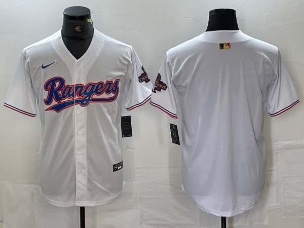 Men's Texas Rangers Bank White 2023 World Series Champions Cool Base Jersey