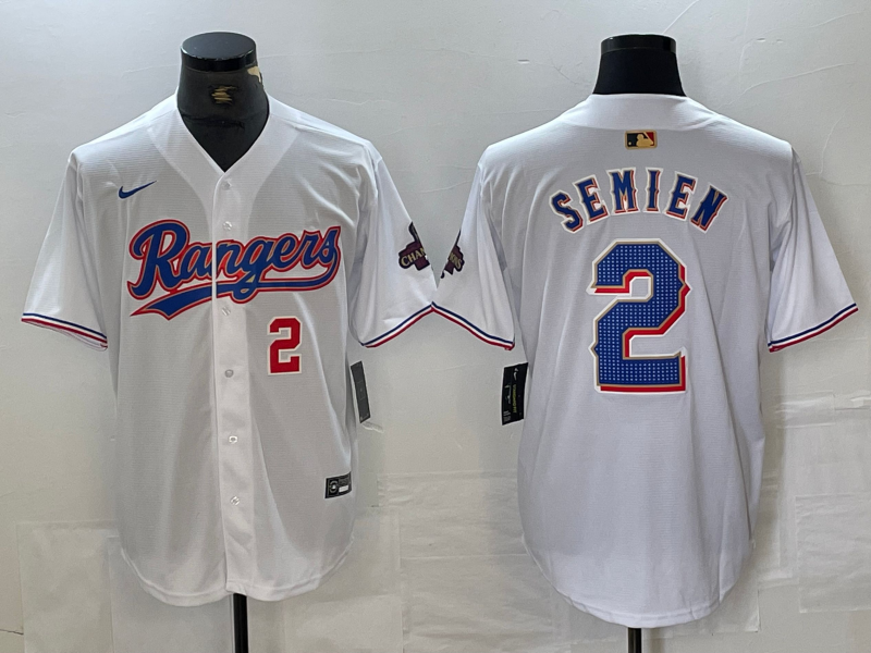 Men's Texas Rangers #2 Marcus Semien Number White 2023 World Series Champions Cool Base Jerseys