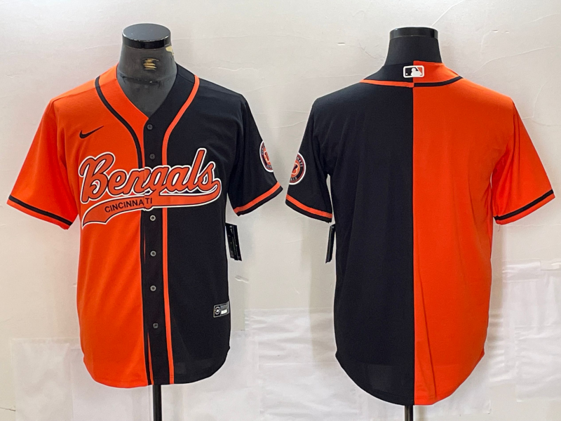 Men's Cincinnati Bengals Blank Orange Black Two Tone Cool Base Stitched Baseball Jersey