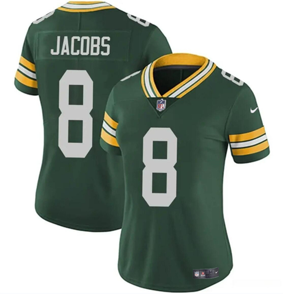 Women's Green Bay Packers #8 Josh Jacobs Green Vapor Untouchable Limited Stitched Jersey(Run Small)