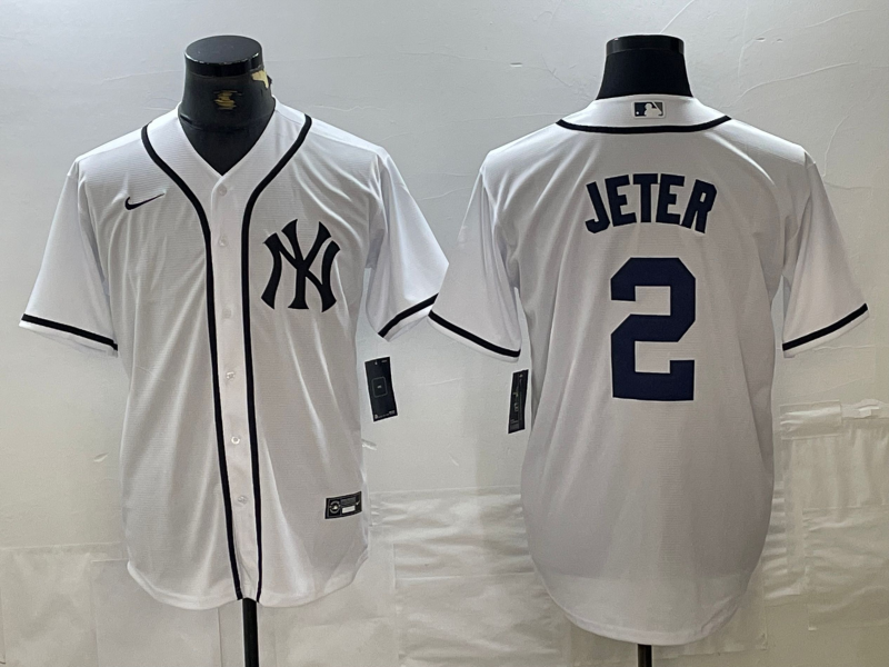 Men's New York Yankees #2 Derek Jeter White Fashion Cool Base Jersey