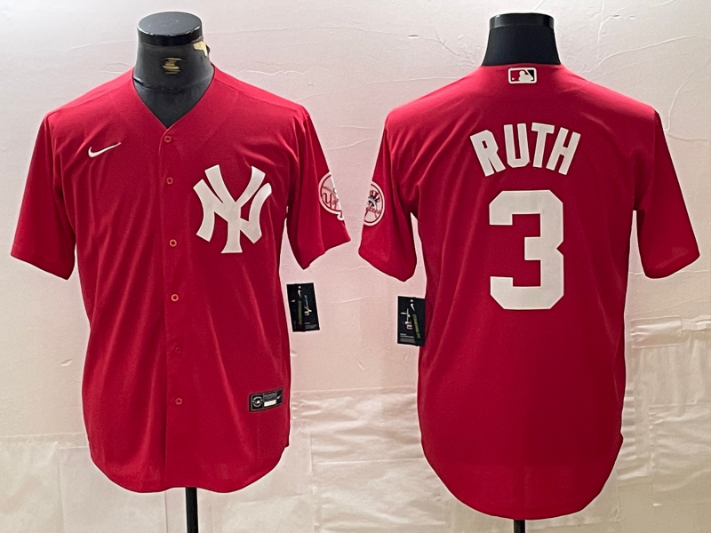 Men's New York Yankees #3 Babe Ruth Red Fashion Cool Base Jersey