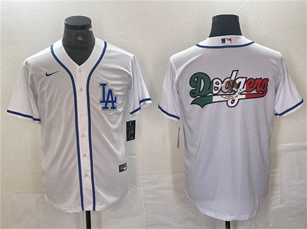 Mens Los Angeles Dodgers Team Big Logo White Cool Base Stitched Baseball Jersey