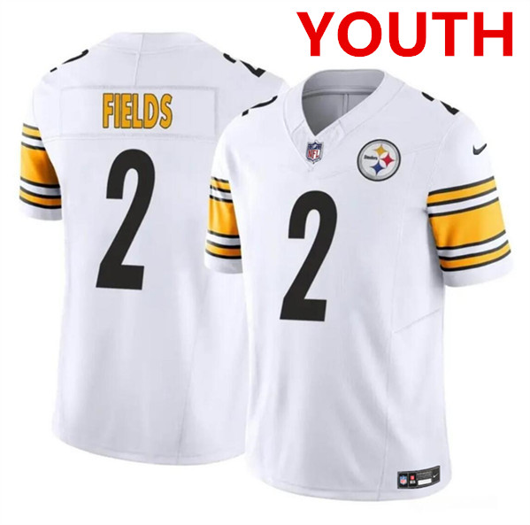 Youth Pittsburgh Steelers #2 Justin Fields White 2023 F.U.S.E. Vapor Untouchable Limited Football Stitched Jersey