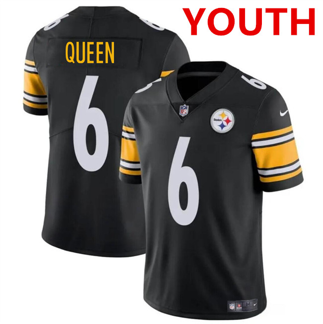 Youth Pittsburgh Steelers #6 Patrick Queen Black Vapor Untouchable Limited Football Stitched Jersey