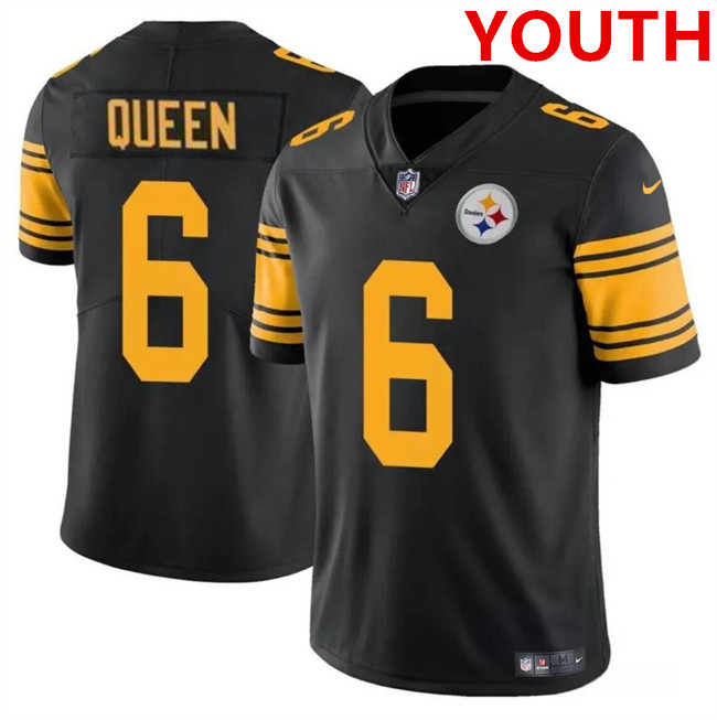 Youth Pittsburgh Steelers #6 Patrick Queen Black Color Rush Limited Football Stitched Jersey