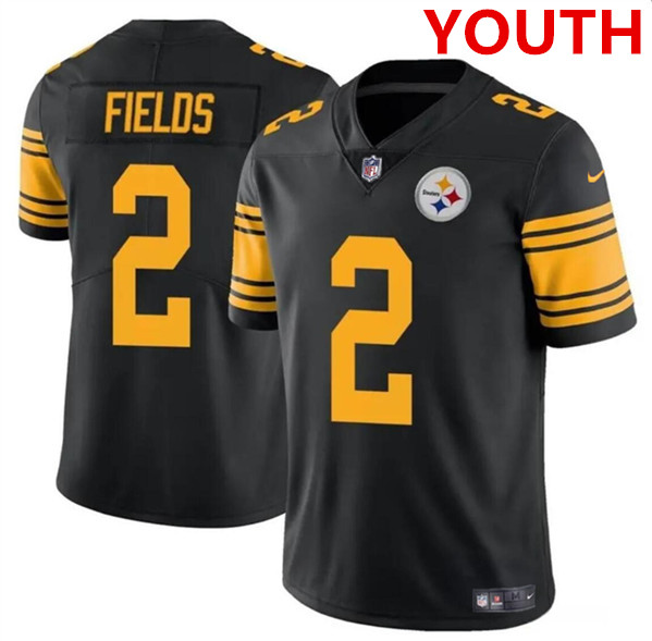 Youth Pittsburgh Steelers #2 Justin Fields Black Color Rush Limited Football Stitched Jersey