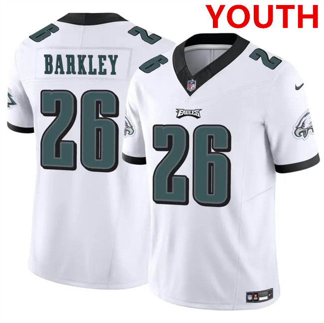 Youth Philadelphia Eagles #26 Saquon Barkley White 2023 F.U.S.E Vapor Untouchable Limited Football Stitched Jersey