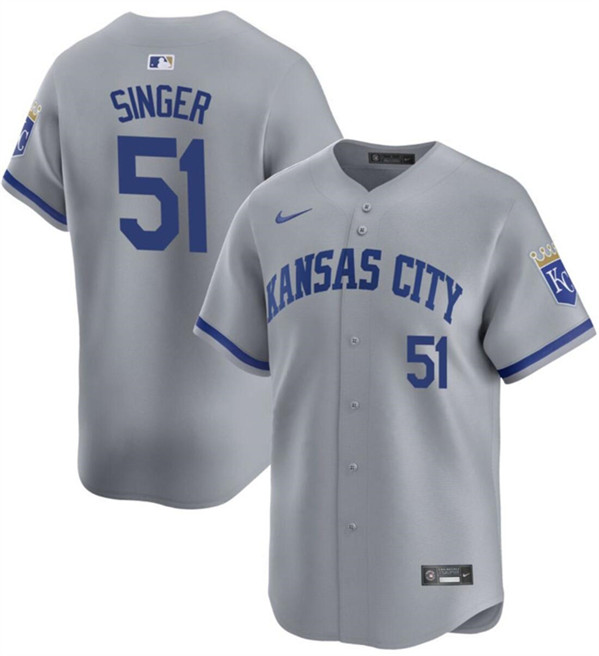 Men's Kansas City Royals #51 Brady Singer Gray Away Stitched Baseball Jersey