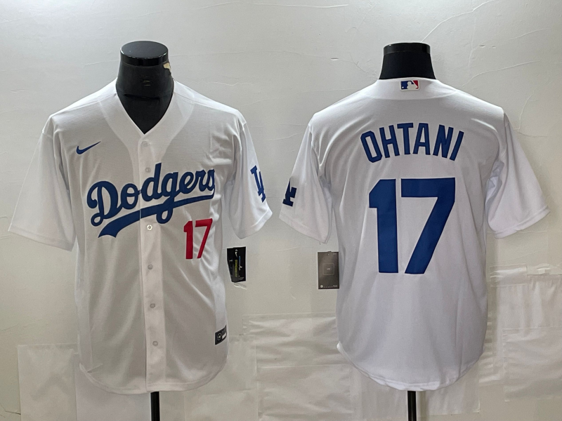 Men's Los Angeles Dodgers #17 Shohei Ohtani Number White Stitched Cool Base Nike Jersey