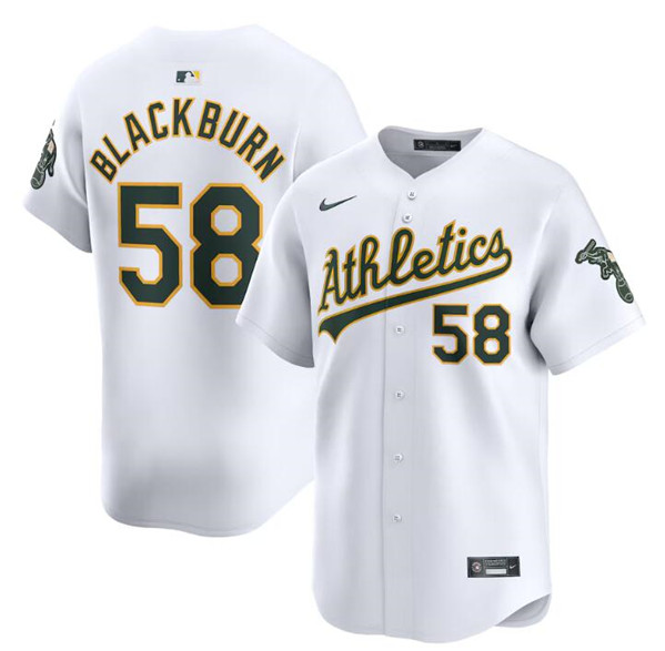 Men's Oakland Athletics #58 Paul Blackburn White Home Limited Stitched Jersey