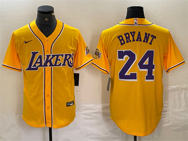 Men's Los Angeles Lakers Front #24 Kobe Bryant Gold Cool Base Stitched Baseball Jersey