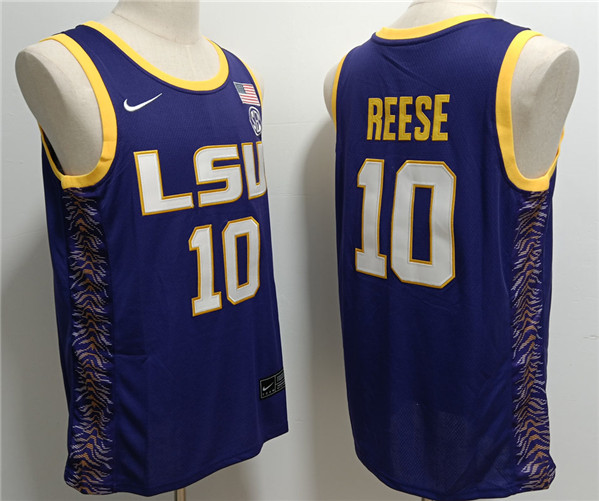 Men's LSU Tigers #10 Angel Reese Purple Stitched Baseball Jersey