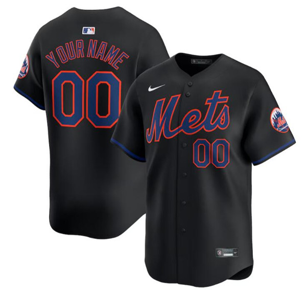 Men's New York Mets Active Player Cutsom 2024 Black Alternate Limited Stitched Baseball Jersey