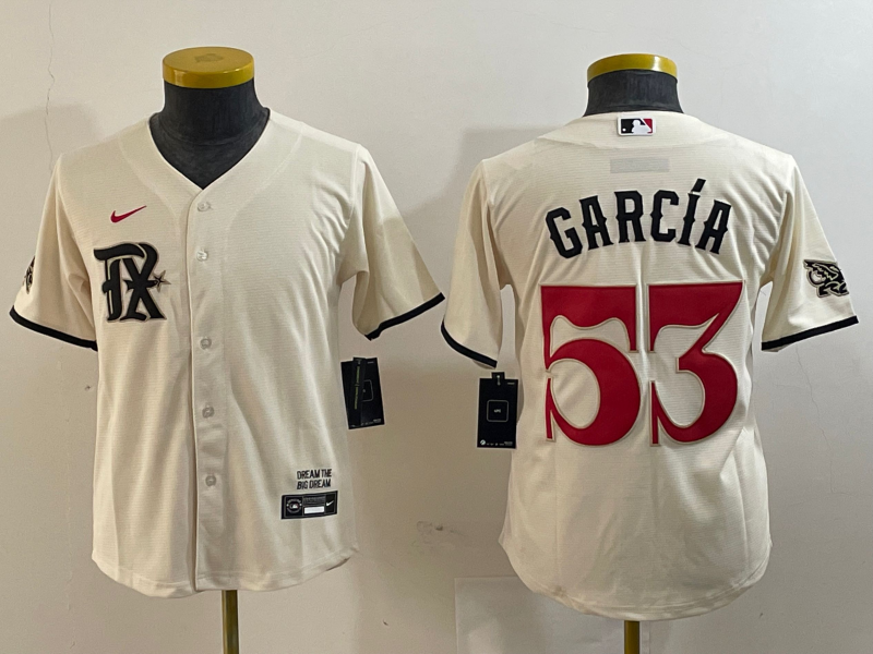 Youth Texas Rangers #53 Adolis Garcia Cream 2023 City Connect Cool Base Stitched Jersey