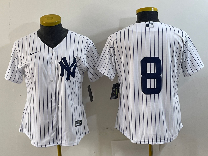 Women's New York Yankees #8 Yogi Berra White No Name Stitched Nike Cool Base Throwback Jersey