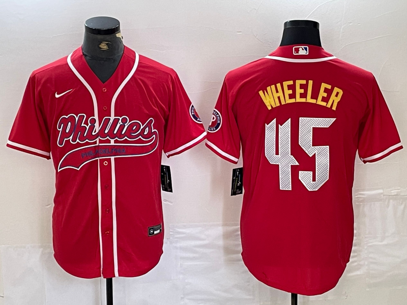 Men's Philadelphia Phillies #45 Zack Wheeler Red Cool Base Stitched Baseball Jersey