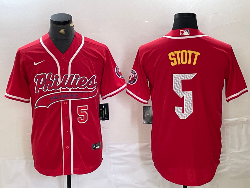 Men's Philadelphia Phillies #5 Bryson Stott Number Red Cool Base Stitched Baseball Jerseys