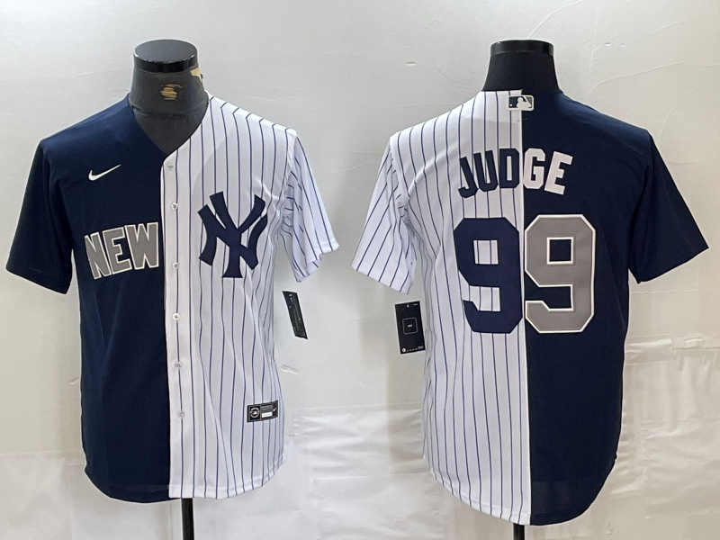 Men's New York Yankees #99 Aaron Judge Navy White Split Stitched Baseball Jersey