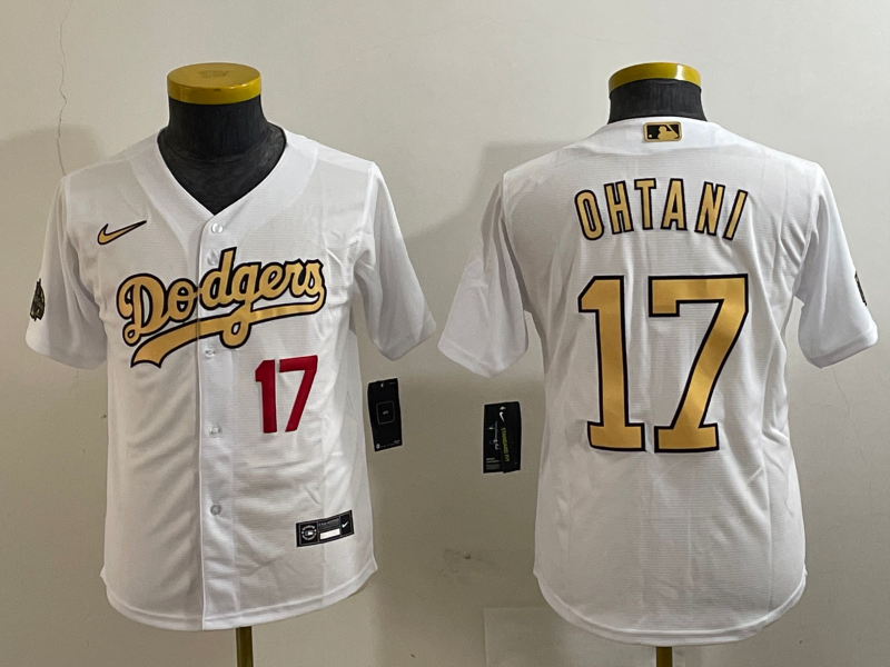 Youth Los Angeles Dodgers #17 Shohei Ohtani Number White 2022 All Star Stitched Flex Base Nike Jerseys