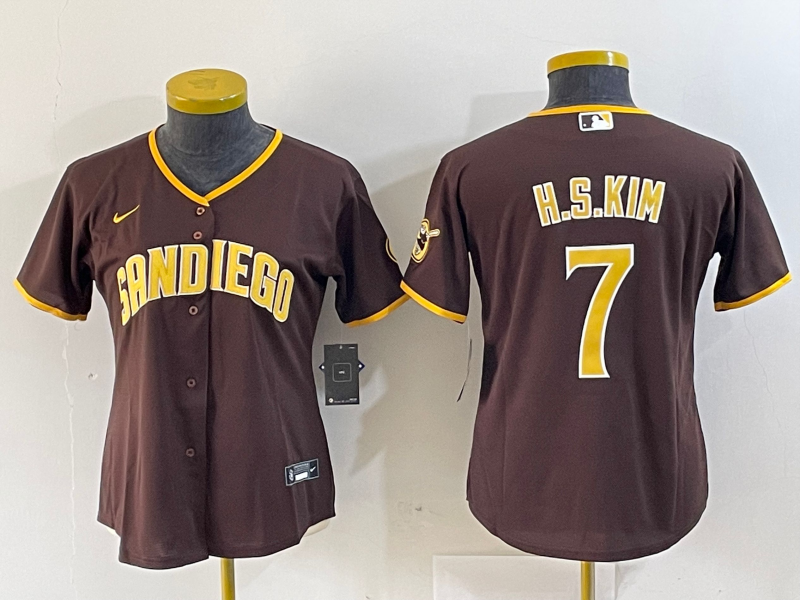 Women's San Diego Padres #7 Ha Seong Kim Brown Stitched Cool Base Nike Jersey