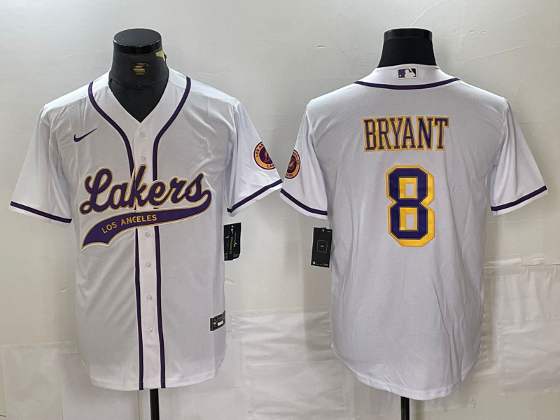 Men's Los Angeles Lakers #8 Kobe Bryant White Cool Base Stitched Baseball Jersey