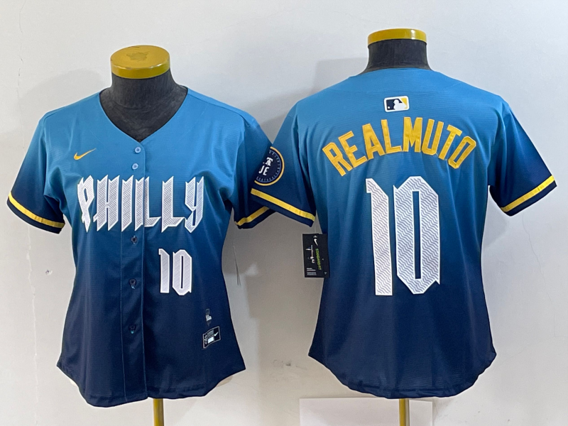 Women's Philadelphia Phillies #10 JT Realmuto Number Blue 2024 City Connect Limited Stitched Jerseys