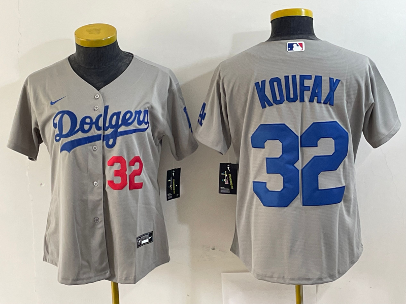 Women's Los Angeles Dodgers #32 Sandy Koufax Number Grey Cool Base Stitched Jersey