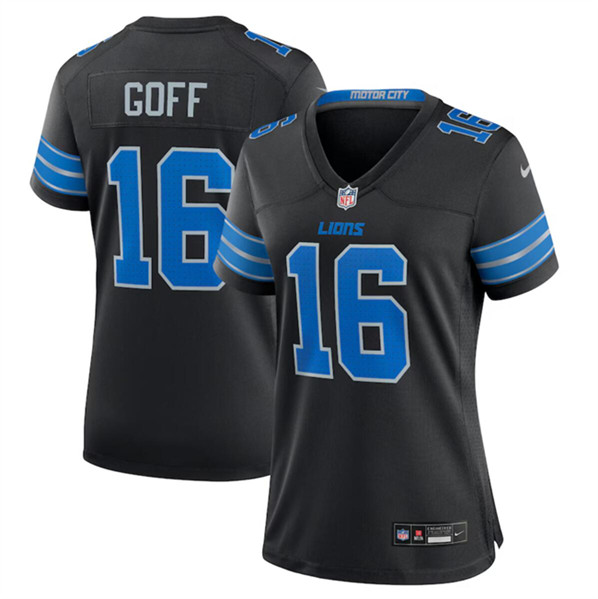 Women's Detroit Lions #16 Jared Goff Black 2nd Alternate Stitched Jersey(Run Smaller)