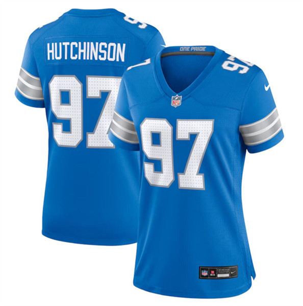 Women's Detroit Lions #97 Aidan Hutchinson Blue Stitched Jersey(Run Smaller)