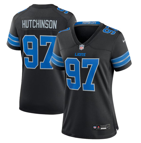 Women's Detroit Lions #97 Aidan Hutchinson Black 2nd Alternate Stitched Jersey(Run Smaller)