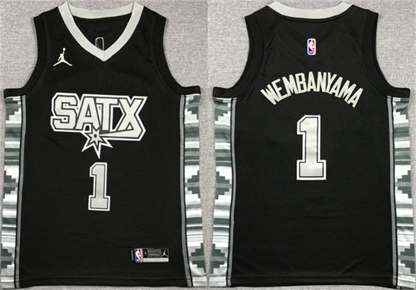 Men's San Antonio Spurs #1 Victor Wembanyama Black Statement Edition Stitched Jersey