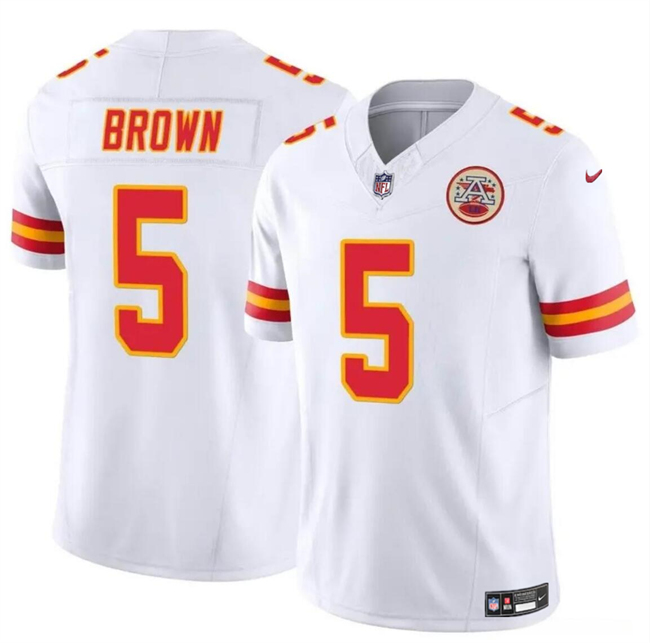 Men's Kansas City Chiefs #5 Hollywood Brown White 2023 F.U.S.E Vapor Untouchable Limited Football Stitched Jersey