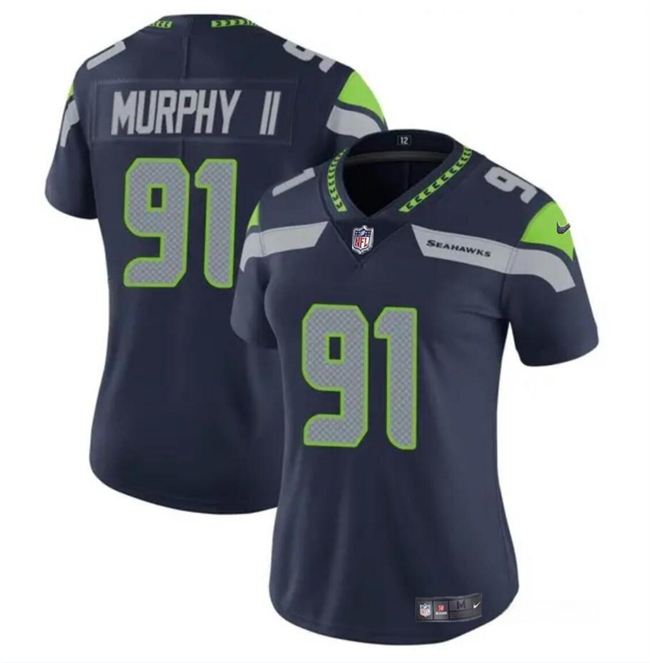 Women's Seattle Seahawks #91 Byron Murphy II 2024 Draft Navy Vapor Limited Football Stitched Jersey(Run Small)