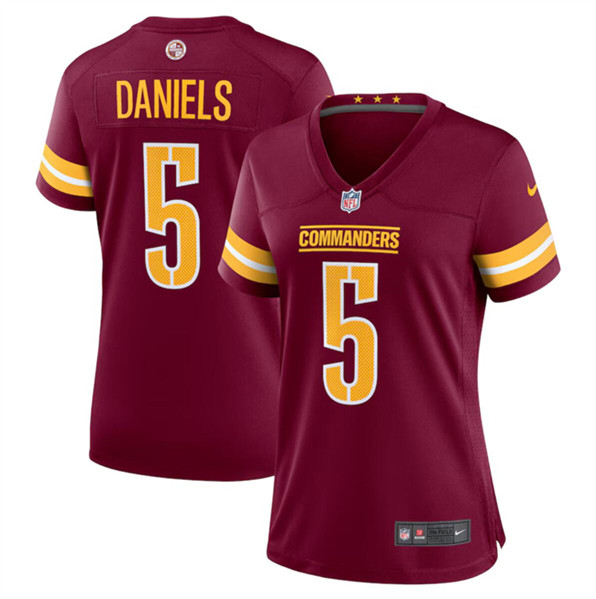 Women's Washington Commanders #5 Jayden Daniels Burgundy 2024 Draft Football Stitched Jersey(Run Small)