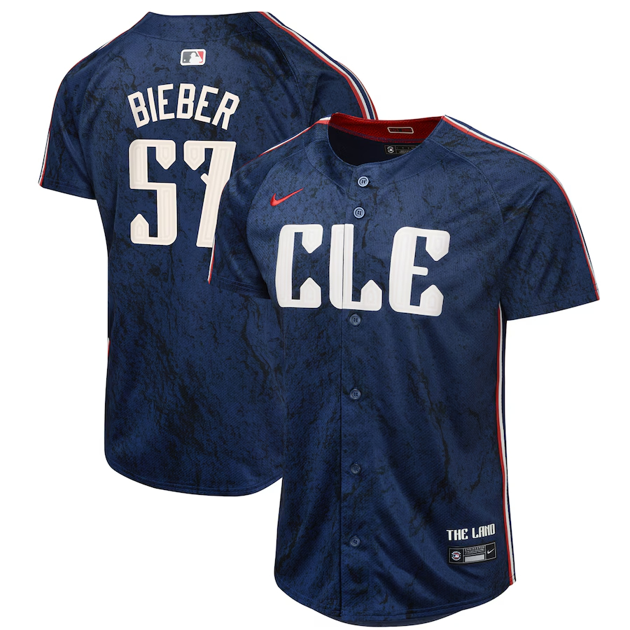 Youth Cleveland Guardians #57 Shane Bieber Nike Navy 2024 City Connect Limited Jersey