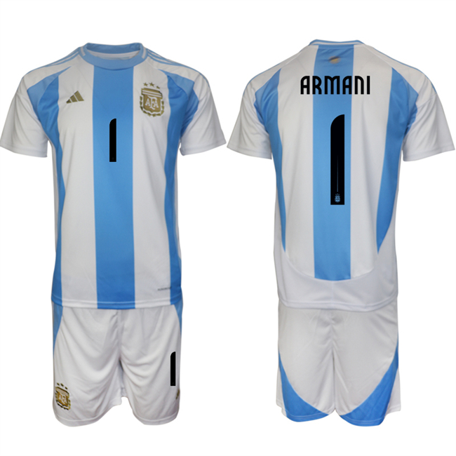 Men's Argentina #1 Armani White Blue 2024-25 Home Soccer Jersey Suit