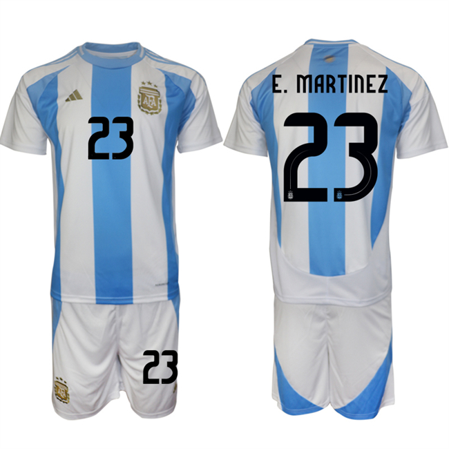 Men's Argentina #23 Emiliano Martínez White Blue 2024-25 Home Soccer Jersey Suit