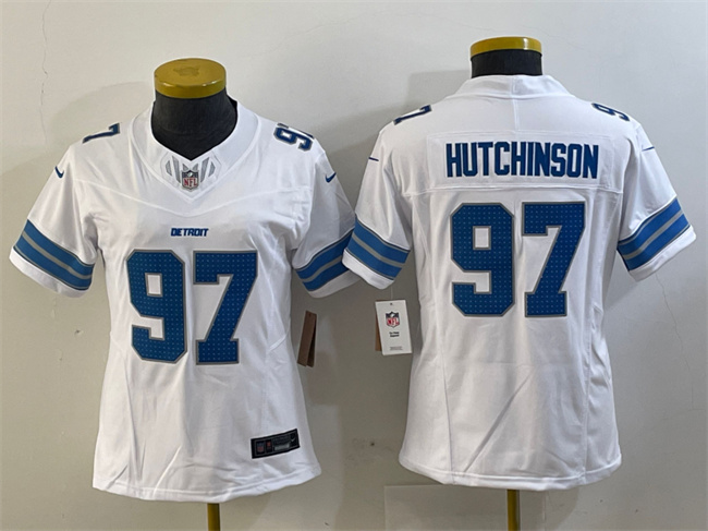 Women's Detroit Lions #97 Aidan Hutchinson White 2024 F.U.S.E. Vapor Limited Football Stitched Jersey(Run Smaller)