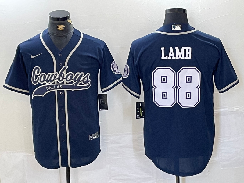 Men's Dallas Cowboys #88 CeeDee Lamb Navy Cool Base Stitched Baseball Jersey